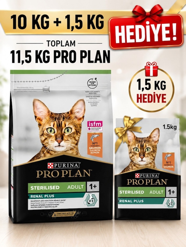 Purina Pro Plan Sterilised Renal Plus Somonlu Kısırlaştırılmış Kedi Maması 10 KG + 1500 G