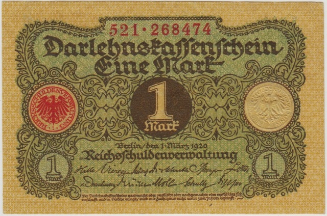Almanya 1 Mark 1920 Weimar Cumhuriyeti Dönemi 1920-24 Arası Kullanılmıştır. Çil -