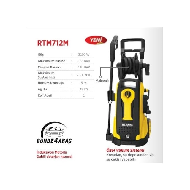 Rtrmax Rtm712 Oto Yıkama Makinası 165 Bar-2100 Watt