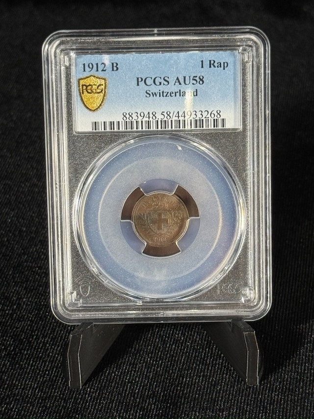1912 B İsviçre 1 Rap Pcgs Au58 Gold Shield Sertifikalı Top Pop