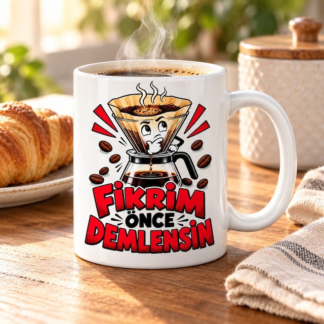 Kahve Filtresi Tasarımlı Porselen Kupa - Model 870