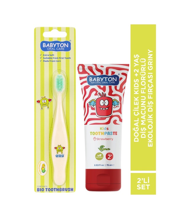 Set Çilek 2 Yaş Diş Macunu 75 Ml -ekolojik Diş Fırçası Griny 2'li