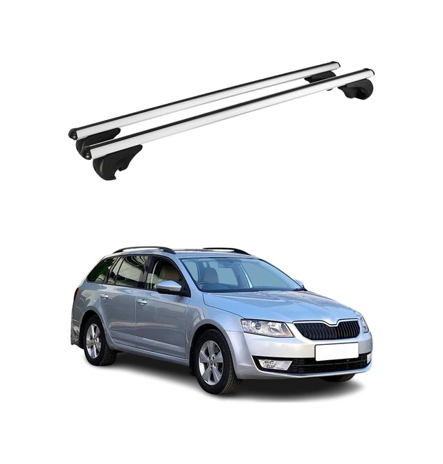 Skoda Octavia Iıı Station Wagon 2013-2019 Arası Uyumlu Port Bagaj Taşıyıcı Ara Atkı Alüminyum Gümüş 2 Parça