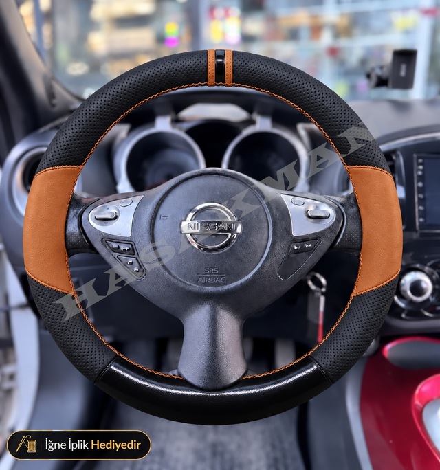 Nissan Juke Dikme Direksiyon Kılıfı Delikli Deri Parlak Siyah Taba Detay Çift Yüzük Ve Dikiş Tekna-platinum-çift Tarafı Tuşlu 2014-2019