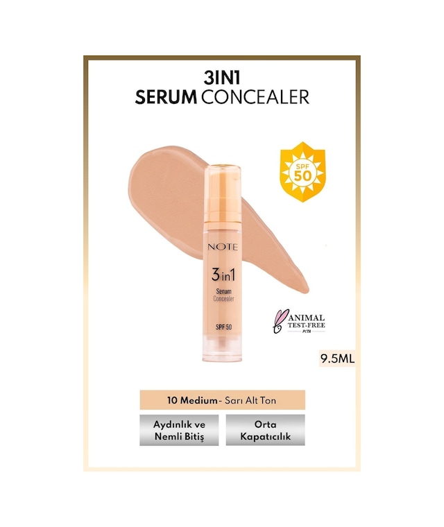 3 in 1 Serum Concealer SPF 50 Nemlendirici ve Aydınlatıcı Göz Altı Kapatıcısı - 10 Medium