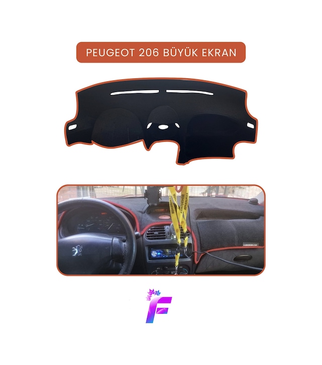 Peugeot 206 Büyük Ekran Uyumlu Torpido Örtüsü Güneşten Korur Kolay Montaj Tam Uyum T76 Torpido Halısı