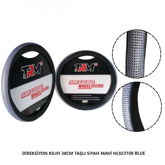 Direksiyon Kılıfı 38cm Taşlı Siyah Mavi Hl923108 Blue Siyah - Mavi