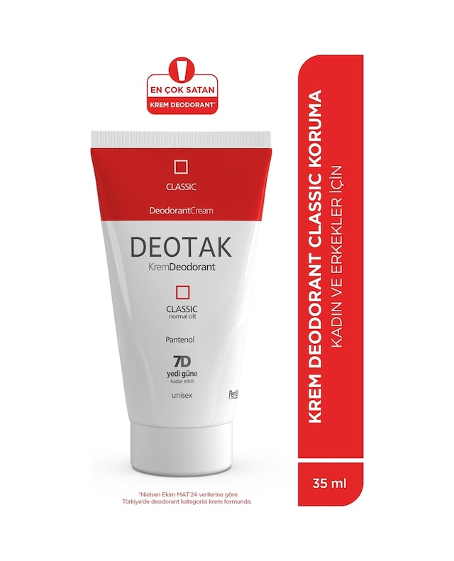 Deotak Classic Koruma 7 Güne Kadar Etkili Hassas Ciltler İçin Kadın - Erkek Kullanım Krem Deodorant 35 ML