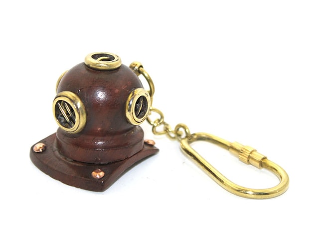 1 Adet Pirinç Dalgıç Başlığı Anahtarlık Pirinç Malzeme 10 Cm Boyutlu Anahtar Halkası Keychain Denizci Aksesuar