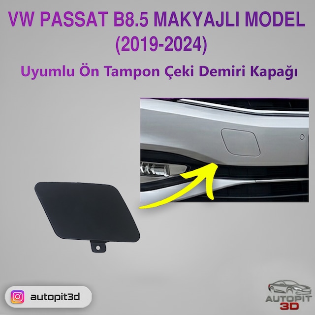 Vw Passat B8.5 Makyajlı Model 2019-2024 Uyumlu Ön Tampon Çeki Demiri Kapağı