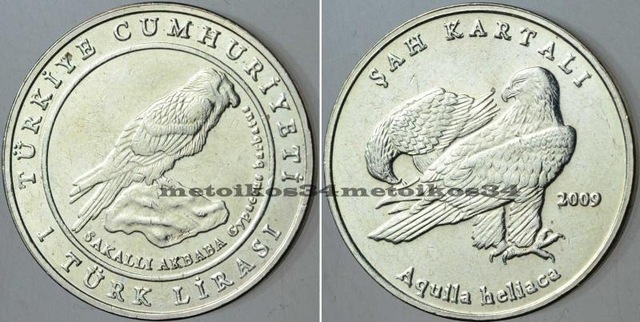 Şah Kartalı - Sakallı Akbaba Hatıra 1 Lira 2009 Çil Kondisyon. Teşhir Ürün