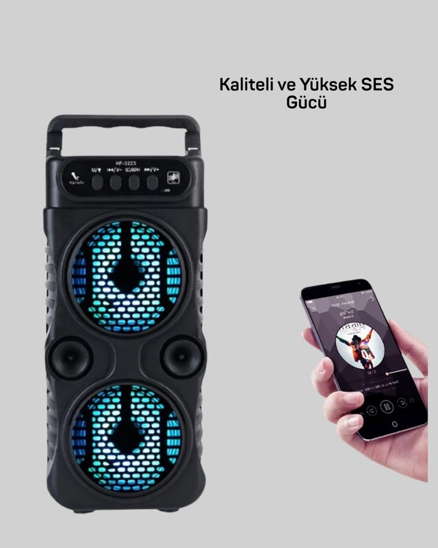 1200 Mah Şarjlı Led Işıklı Bluetooth Hoparlör Fm Radyolu, Hafıza Kart Destekli -