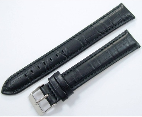 Bizon Deri Saat Kayışı 20Mm Xl Uzun Siyah Saat Kordonu Kroko Bas