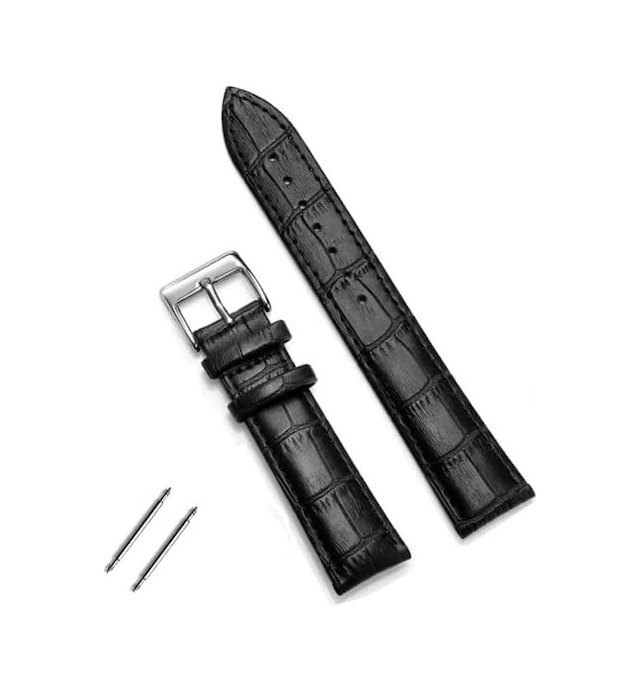 Seiko Saat Uyumlu Croco Siyah Renk Deri Saat Kordonu Kayışı 24 Mm