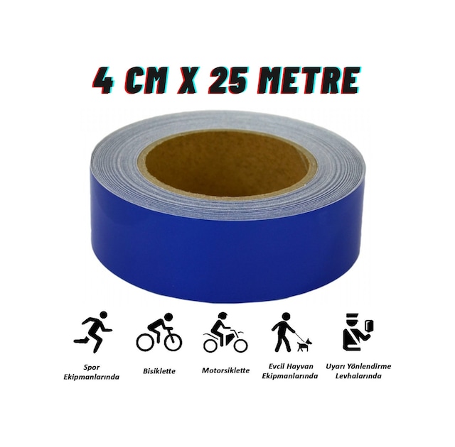 Carub Reflektif Fosforlu Şerit Bant 4 Cm X 25 Metre Mavi İkaz Bandı BR2405304