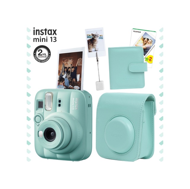 Instax Mini 13 Fotoğraf Makinesi Deri Çanta Albüm Kıskaç + 20'li Film Hediye Seti