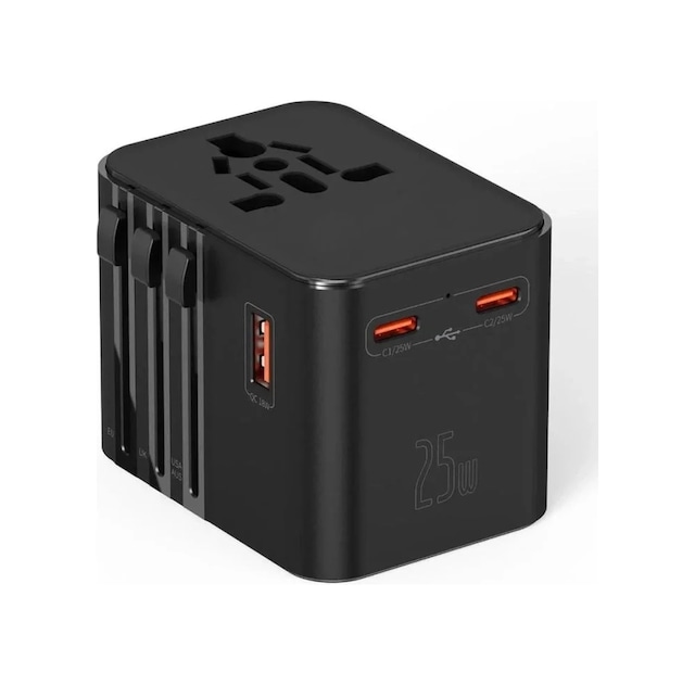 Lb 25w Evrensel Seyahat Adaptörü, Eu/us/uk/au Priz Dönüştürücü, 1x Usb, 2x Type-c Hızlı Şarj