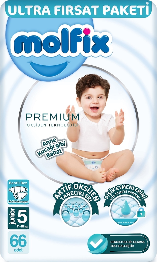 Molfix Premium Bebek Bezi Beden:5 11-18 KG Junior 66adet Ultrafrst 5 Numara
