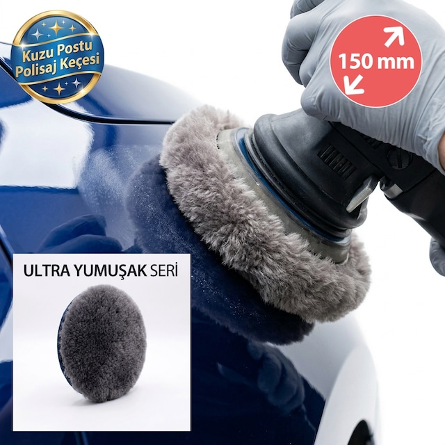 Ultra Soft Seri %100 Doğal Kuzu Postu Polisaj Keçesi 150 Mm Antrasit