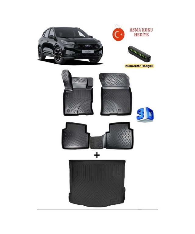 Ford Kuga 2019 Sonrası Uyumlu 3d Havuzlu Paspas Ve 3d Bagaj Havuzu Seti Asma Koku Ve Numaratör