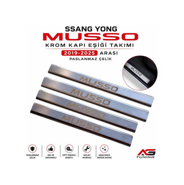 Ssang Yong Musso Krom Kapı Eşiği Takımı 2019-2025 Arası Paslanmaz Çelik Ssynmsskkeş000001