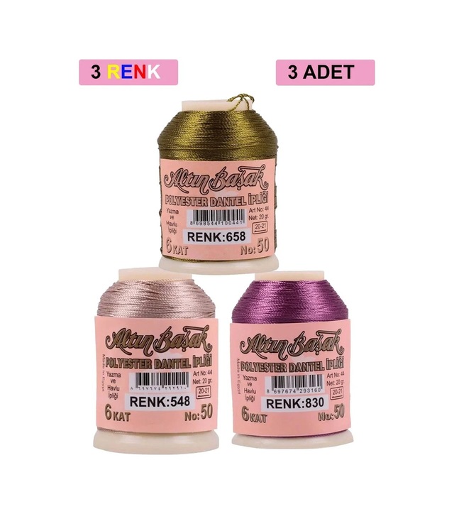 Ers 3 Adet Altınbaşak Oya Ve Dantel İpi 20 Gr - Royaleks - No: 548 - 830 - 658