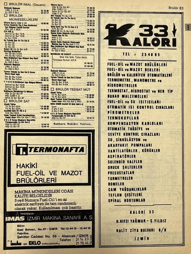 İzmir 1982-1983 Meslek Reklam İlanı Efemera S83 Teşhir Ürün