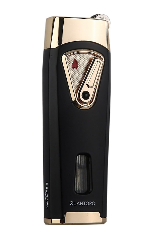 Quantoro Çift Torch Pürmüz Siyah-gold Metal Puro Çakmağı - Trz1055