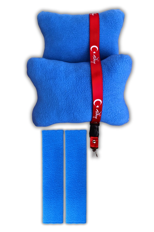 Mavi Polar Araç Koltuk Boyun Yastığı 2'li / Oto Kemer Pedi