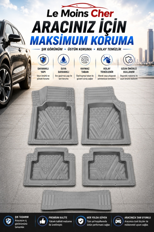 Byd Dolphin Design Havuzlu Oto Paspası Kaymaz Taban Dayanıklı Alpin Gri