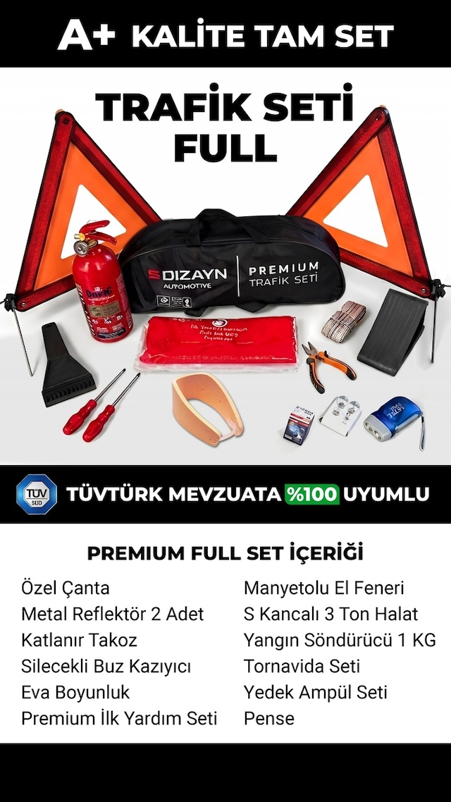 Araç Trafik Ve İlk Yardım Seti Full Paket 12 Parça Tüvtürk Mevuzata Uygun