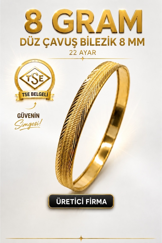 22 Ayar 8 Gram Düz Şarnel Çavuş Ajda Bilezik 8 Mm Gold Altın Bilezik Düğün Nişan