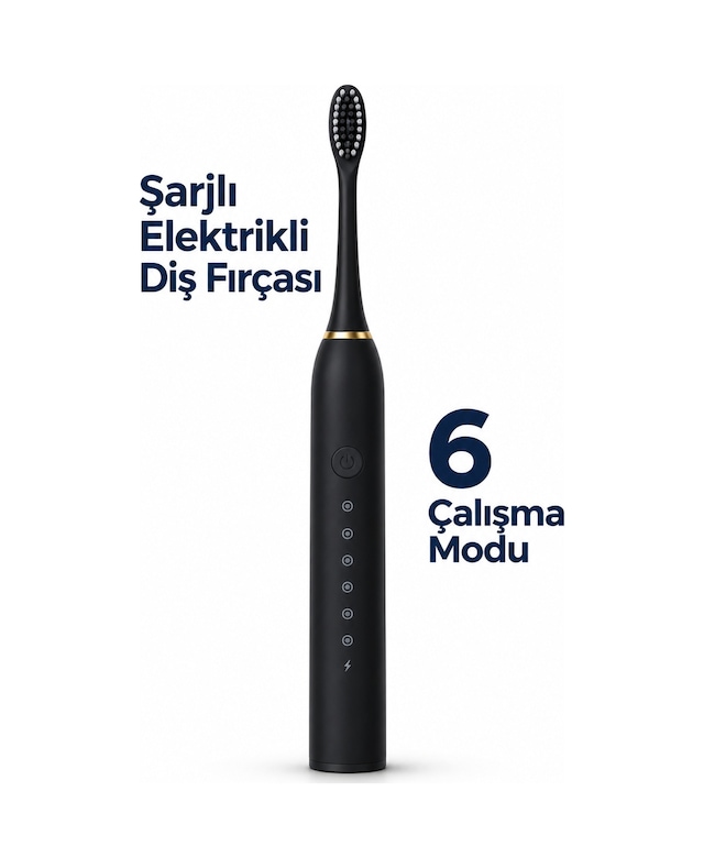 Siyah Şarjlı Elektrikli Diş Fırçası 6 Modlu - Lisinya