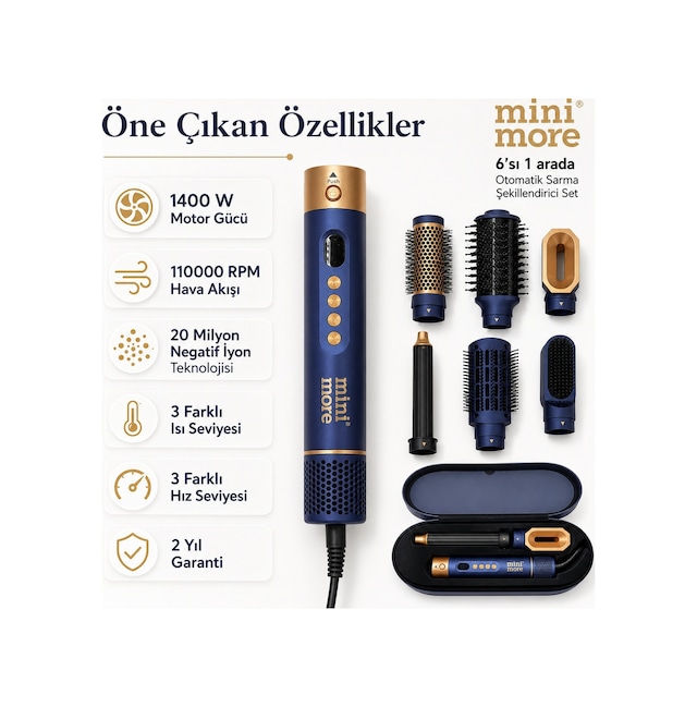 PELL Mini More 6 In 1 Airstyler Hava Üflemeli Saç Şekillendirici Seti Coanda Etkili Saç Düzleştirici ve Maşa