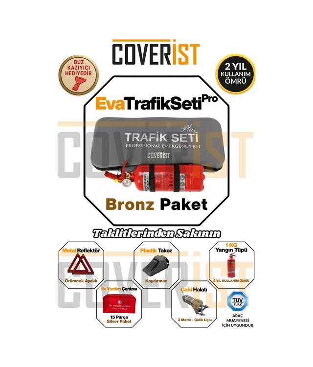 Eva Trafik Seti Plus - 1 Kg Yangın Tüpü - 2 Yıllık - Gri - Bronz Paket