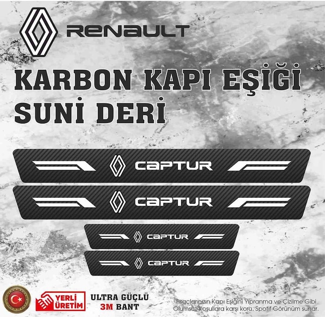 Renault Captur Uyumlu Deri Karbon Kapı Eşiği Koruyucu Bant 4 Adet