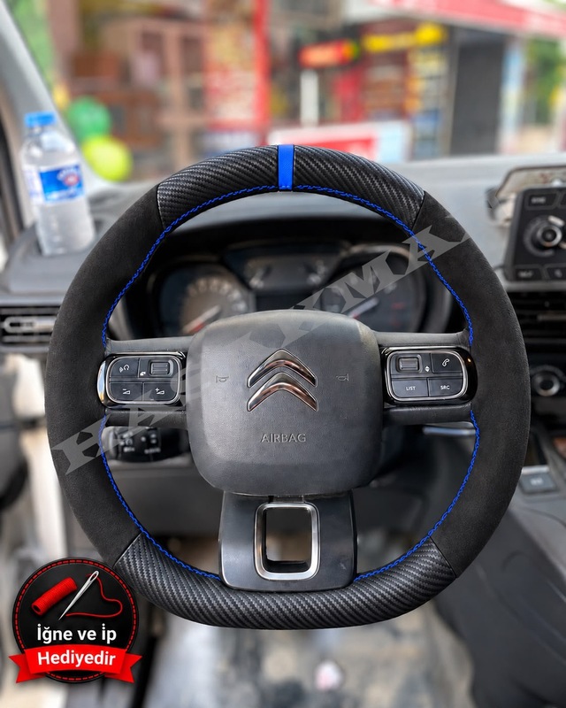 Toyota Proace City Dikme Direksiyon Kılıfı Alcantara Süet Mat Karbon Mavi Yüzük Ve Dikiş 2020-2024