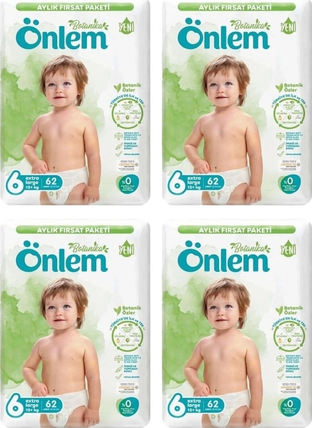 Önlem Botanika Bebek Bezi 6 Numara Aylık Fırsat Paketi X-large 62'li x 4 4'lü