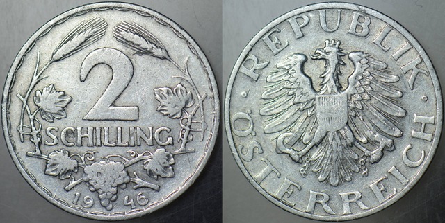 Avusturya 2 Şilin 1946 Alüminyum 28 Mm.