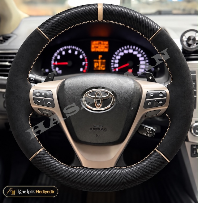 Toyota Urban Cruiser Dikme Direksiyon Kılıfı Alcantara Süet Mat Karbon Bej Yüzük Ve Dikiş Premium 2009-2014