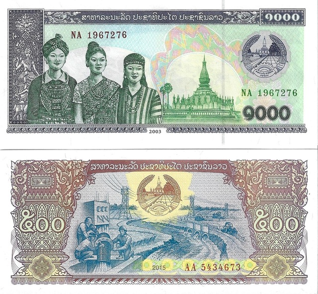 Laos 1000 Ve 500 Kip Yabancı Kağıt Para Çil Unc Koleksiyon Para