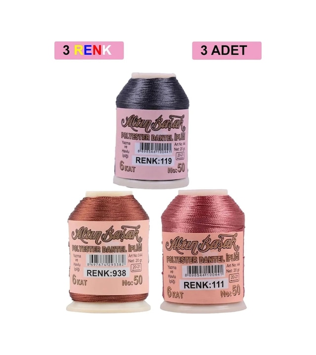 Ers 3 Adet Altınbaşak Oya Ve Dantel İpi 20 Gr - Royaleks - No: 938 - 111 - 119
