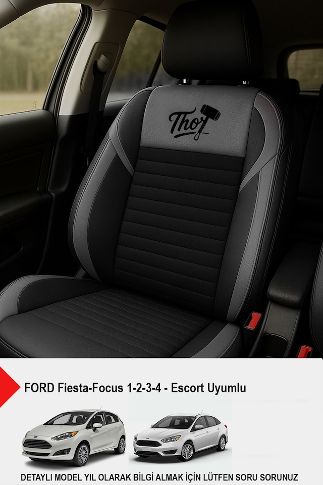 Thor Tay Tüyü Oto Koltuk Kılıfı Ford Focus-fiesta-escort Uyumlu Gri