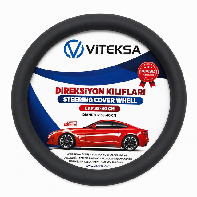 Oto Direksiyon Kılıfı 38 Cm Yumuşak Lastik Kaymaz Siyah 1 Adet Siyah