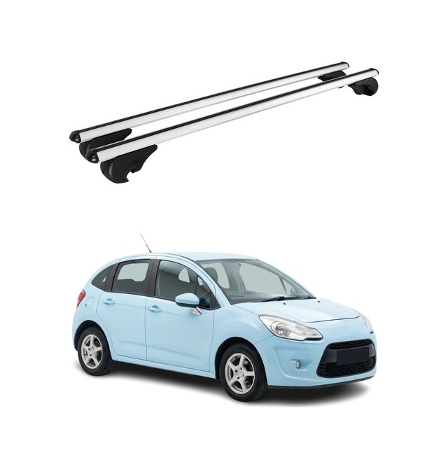 Citroën C3 Iı 2009-2016 Arası Uyumlu Port Bagaj Taşıyıcı Ara Atkı Alüminyum Gümüş 2 Parça