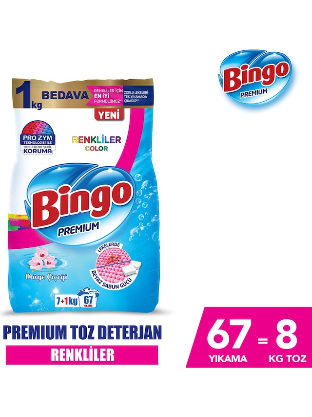 Bingo Matik Premium Renkliler İçin 8 KG Müge Çiçeği Toz Deterjan