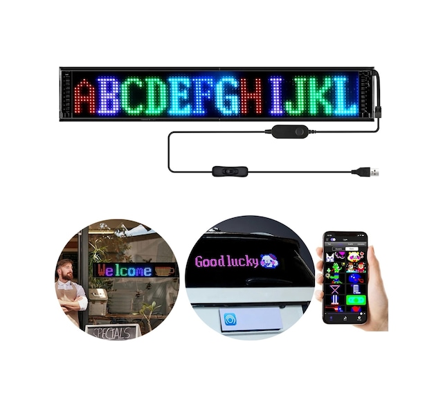 Powermaster Pm-23823 12x98cm Oto Rgb Kayan Yazı Led Tabela Araç Arka İçi Cam Yazı Panosu