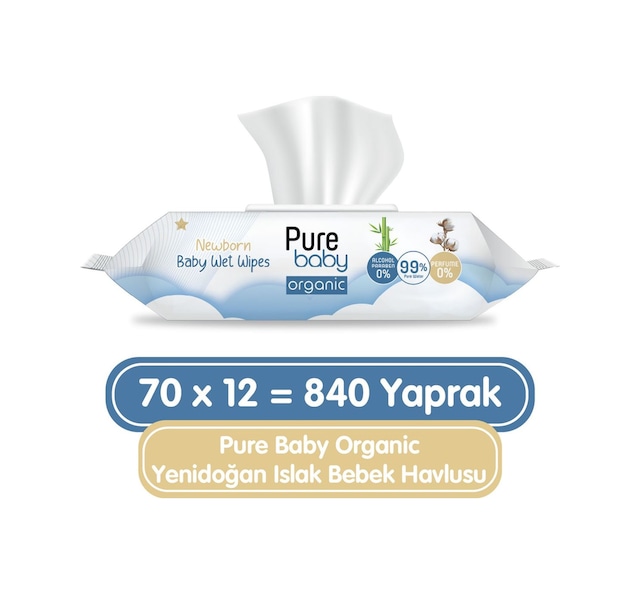 Pure Baby Organic Yenidoğan Islak Havlu 12 x 70'li 840 Yaprak