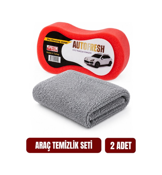 Araç Oto Temizlik Seti Mikrofiber Bez Ve Kıvrımlı Araç Süngeri