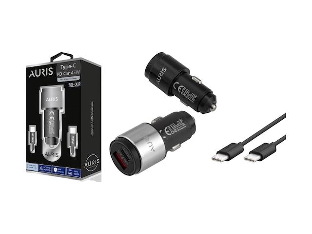 Auris Oto Çakmaklık 45 W Araç Şarj Cihazı Seti 2 Port Pd + Typec